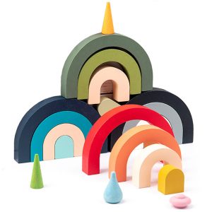 Children Wooden Rainbow Arched Stacked Toys Montessori Education Building Blocks